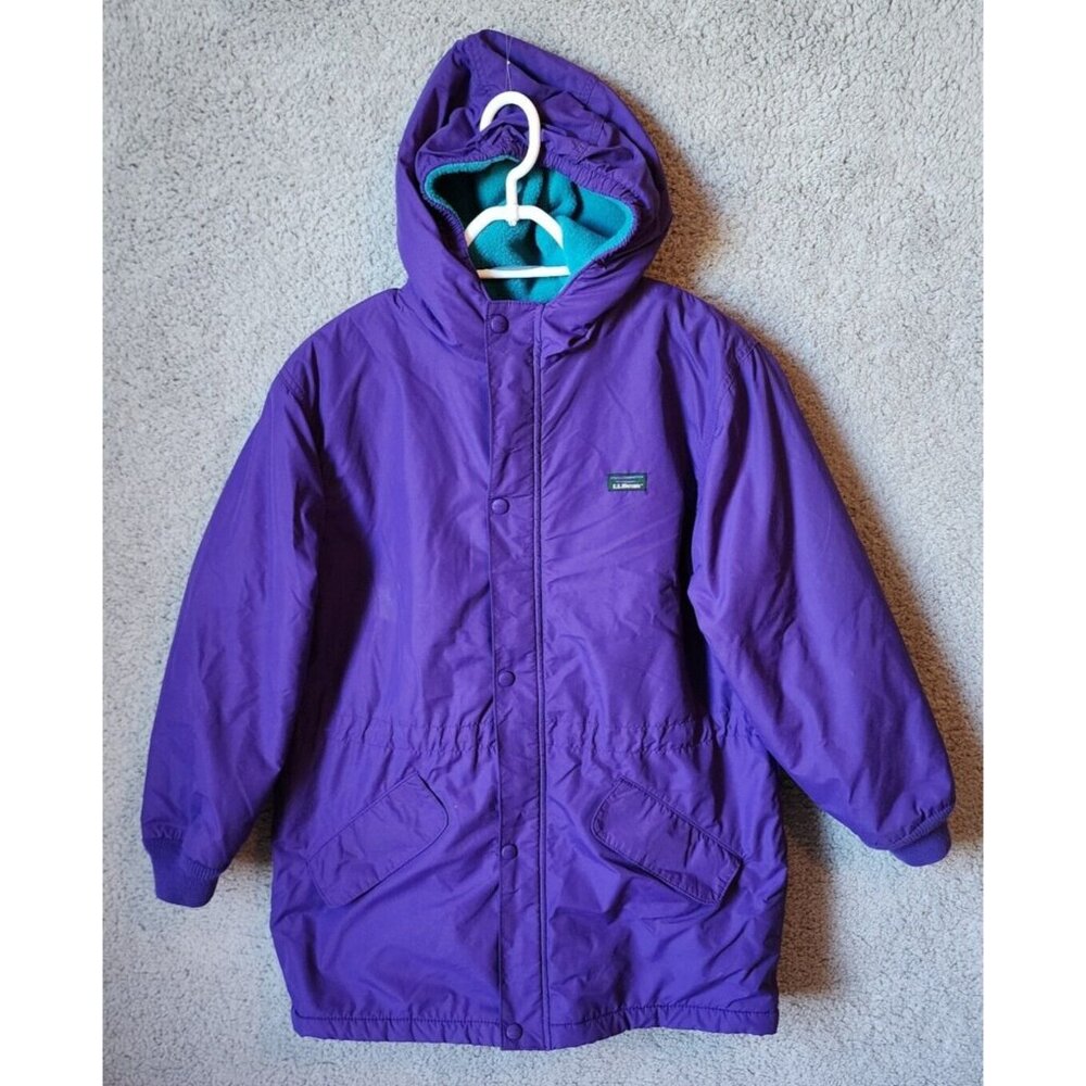 Vintage LL Bean Kids Zip Up Hooded Jacket Coat Fleece Lined Winter Youth Size L